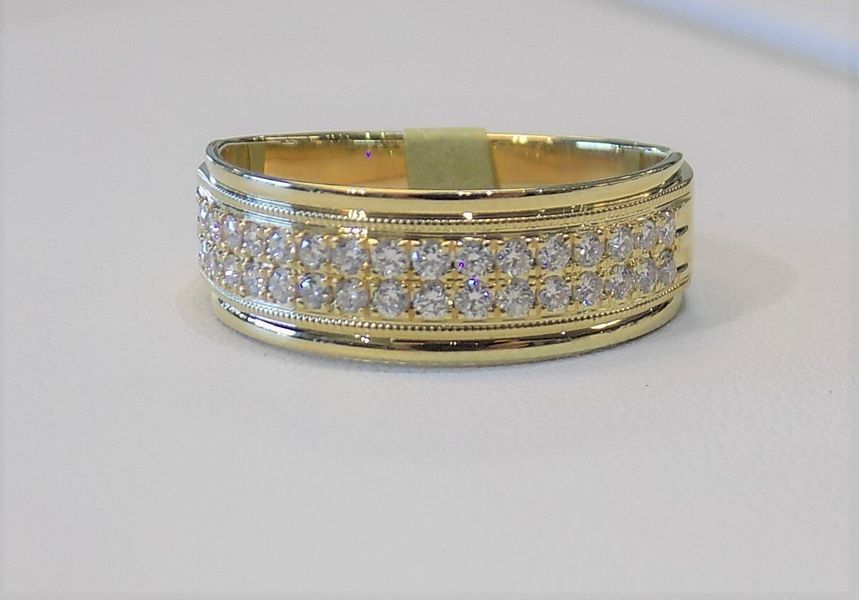 Gold ring with two rows of diamonds