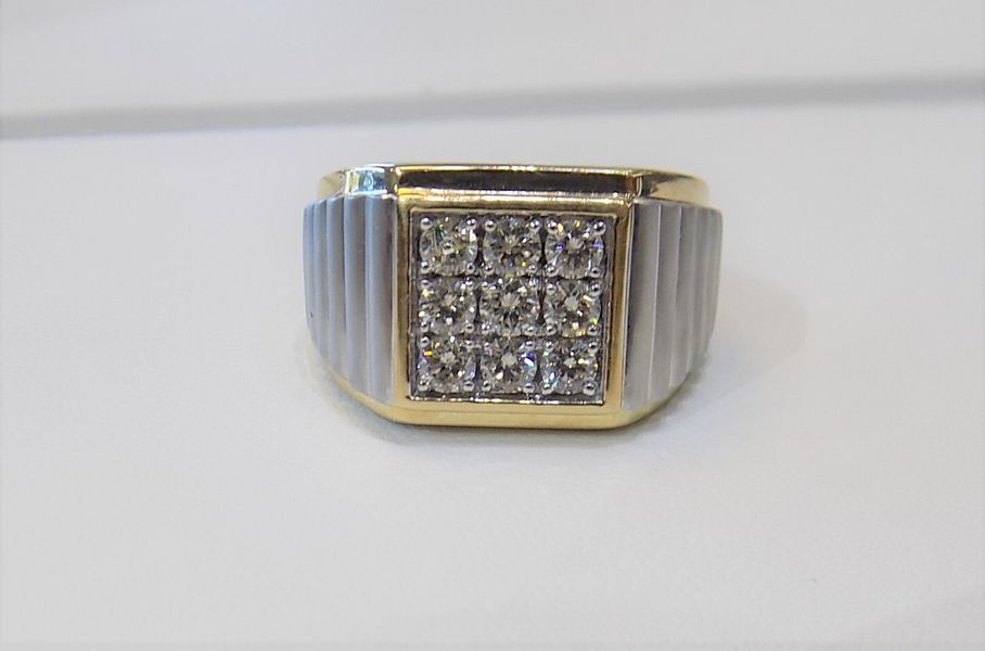 Gold and silver ring with a square of diamonds set in the center
