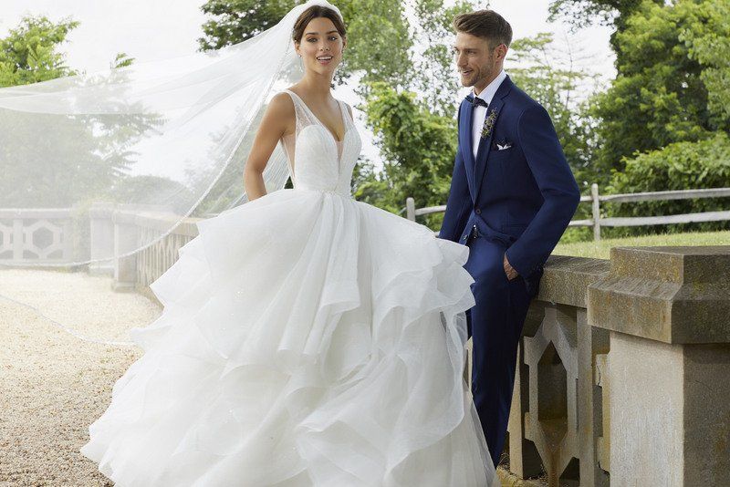 Morilee wedding dress 5818 with groom