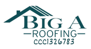 Logo for Big A Roofing, featuring a house graphic and company name, contact info below.