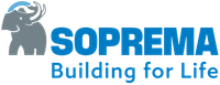 Logo di SOPREMA: elefante grigio con la scritta blu