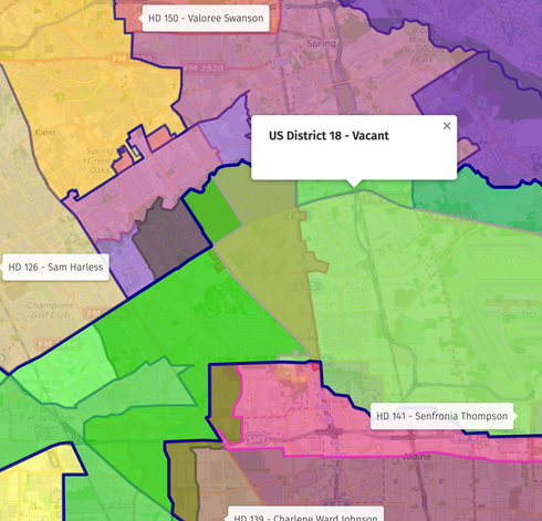 Map showing US District 18 boundaries, marked as