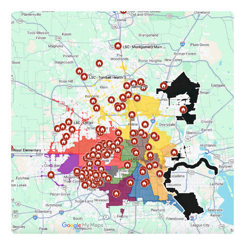 A map of a city with a lot of houses on it.