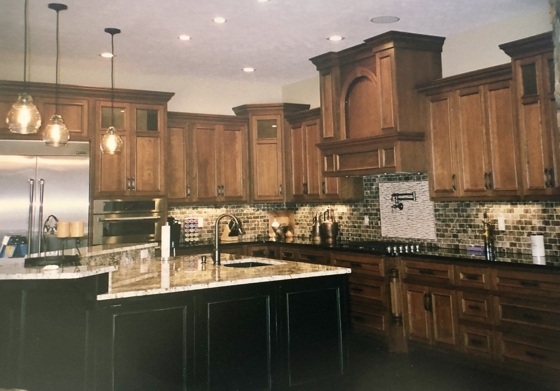 Dark wood kitchen cabinets