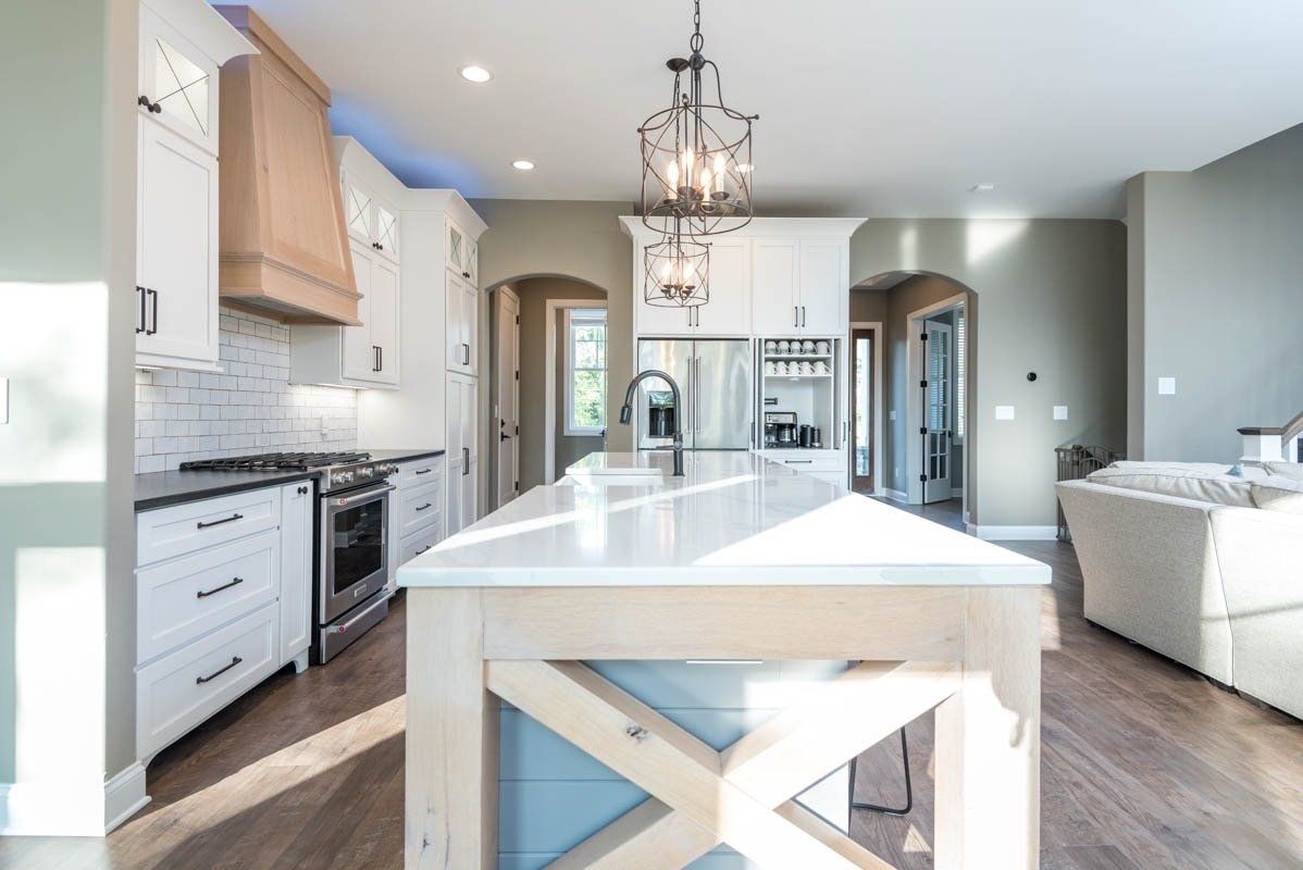Farmhouse kitchen with white cabinets