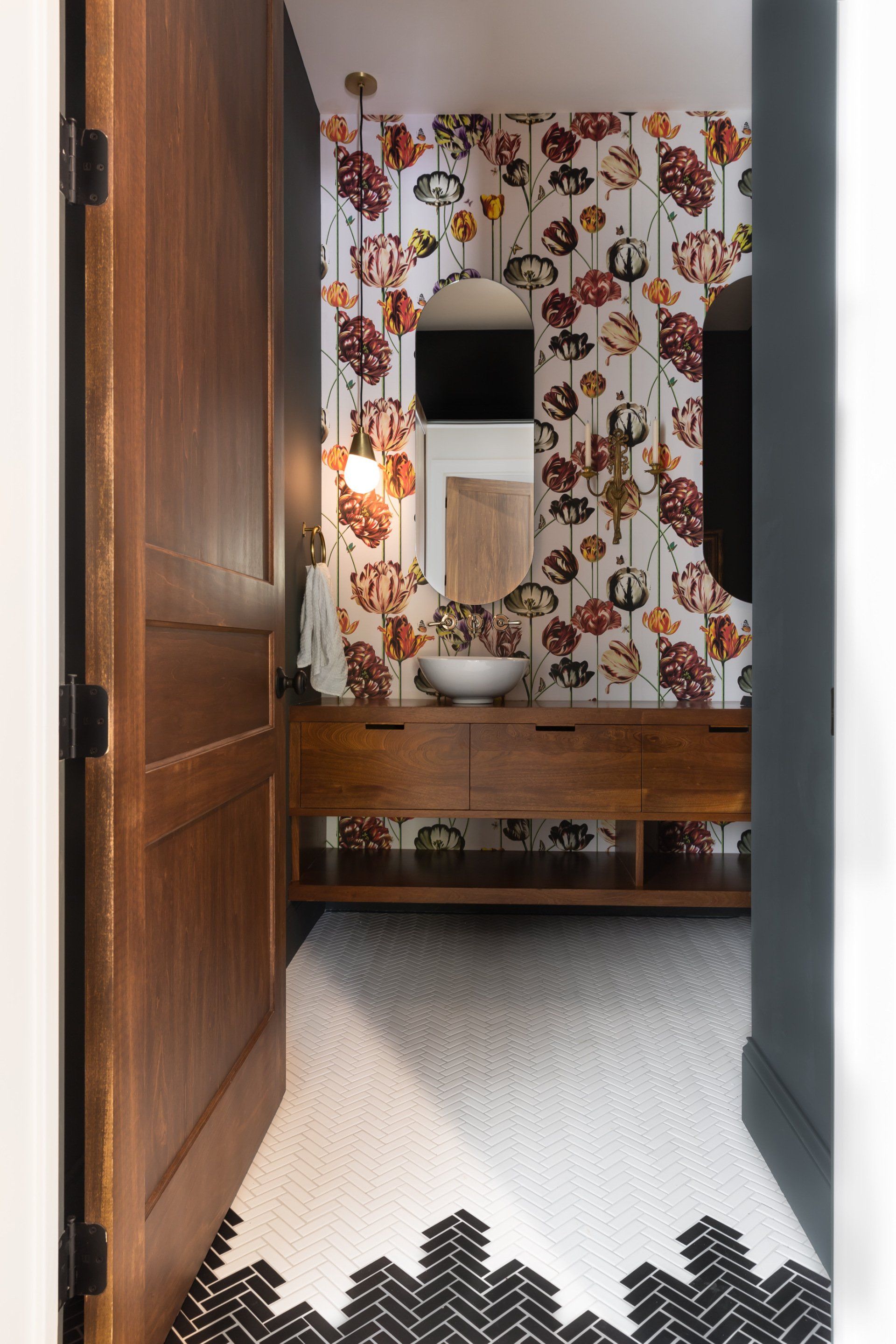 Wood cabinets in bathroom