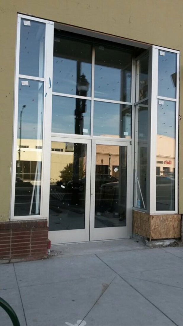 A building with a lot of windows and doors