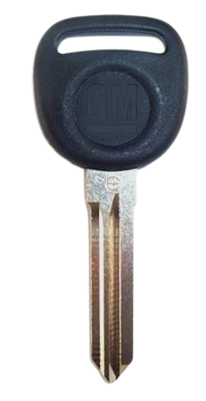 A close up of a car key on a white background