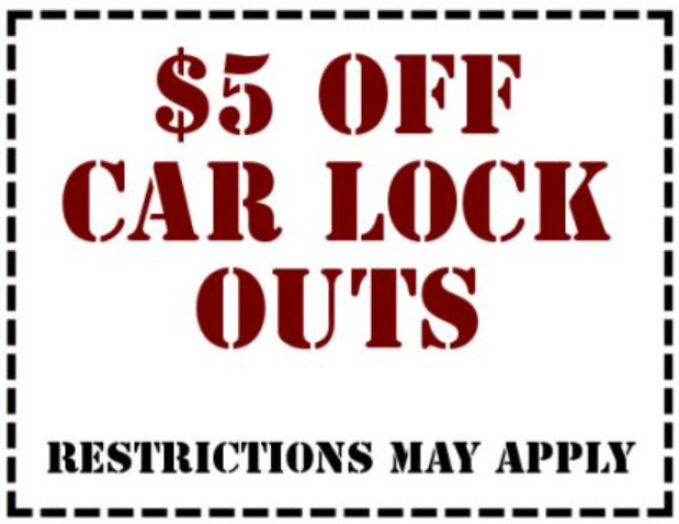 A coupon that says $ 5 off car lock outs