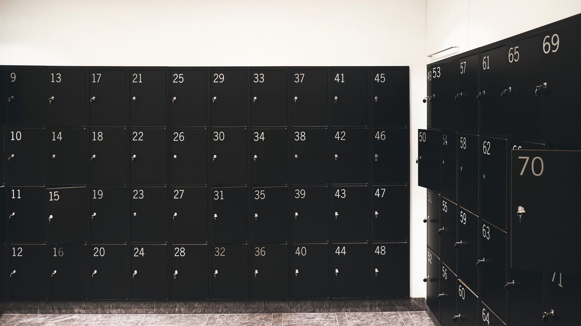 A row of black lockers