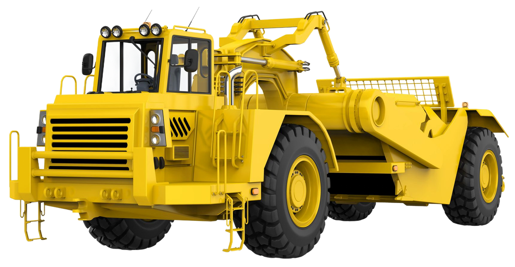 Yellow earth scraper construction vehicle.