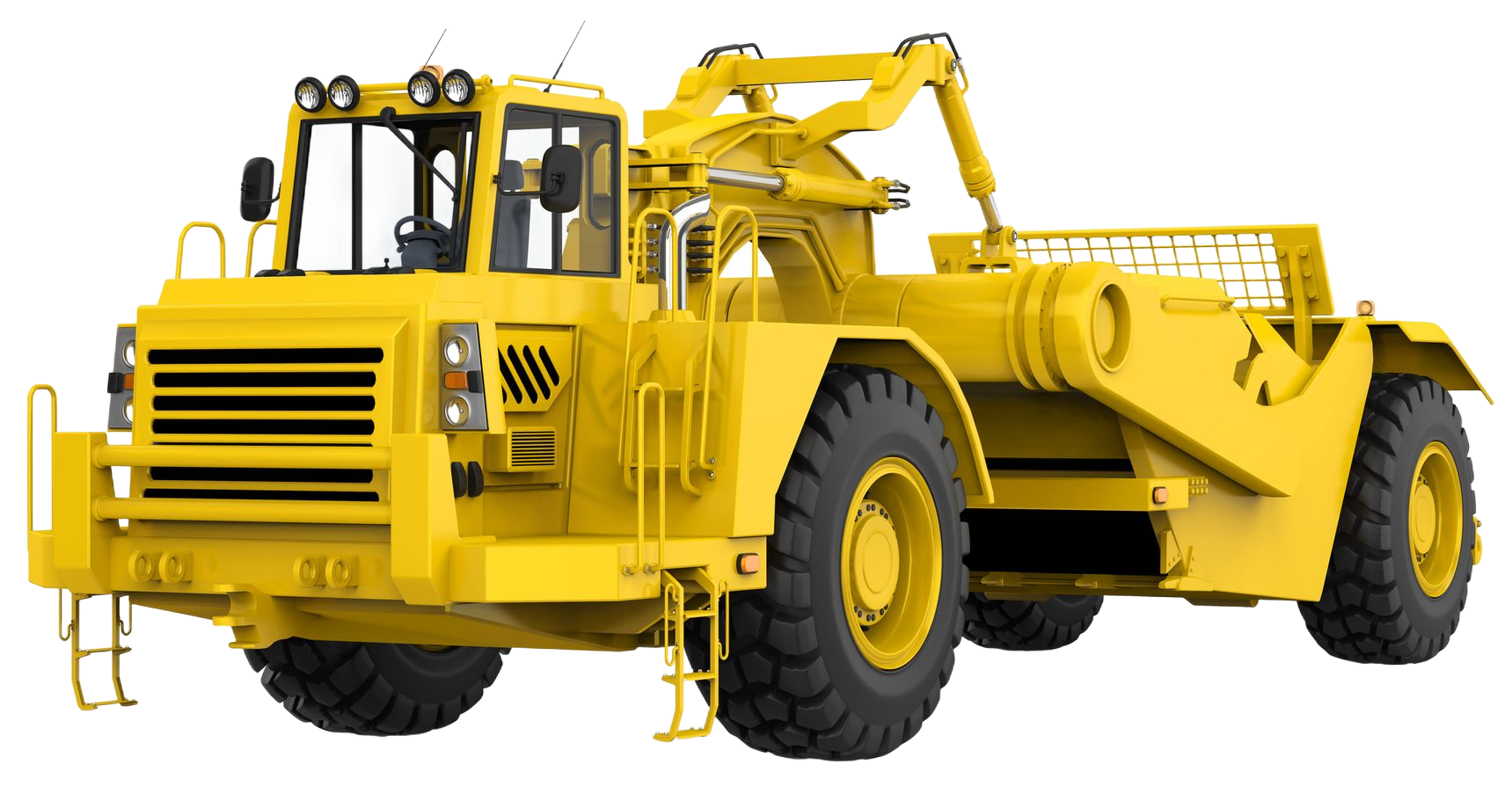 Yellow earth scraper construction vehicle.