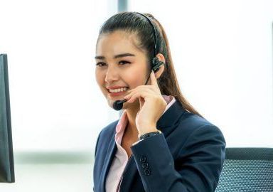 An image of a virtual office assistant taking a call