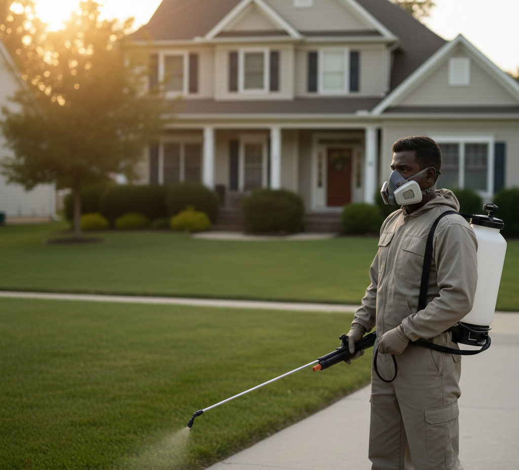 A man wearing a gas mask is holding a mouse in a cage.