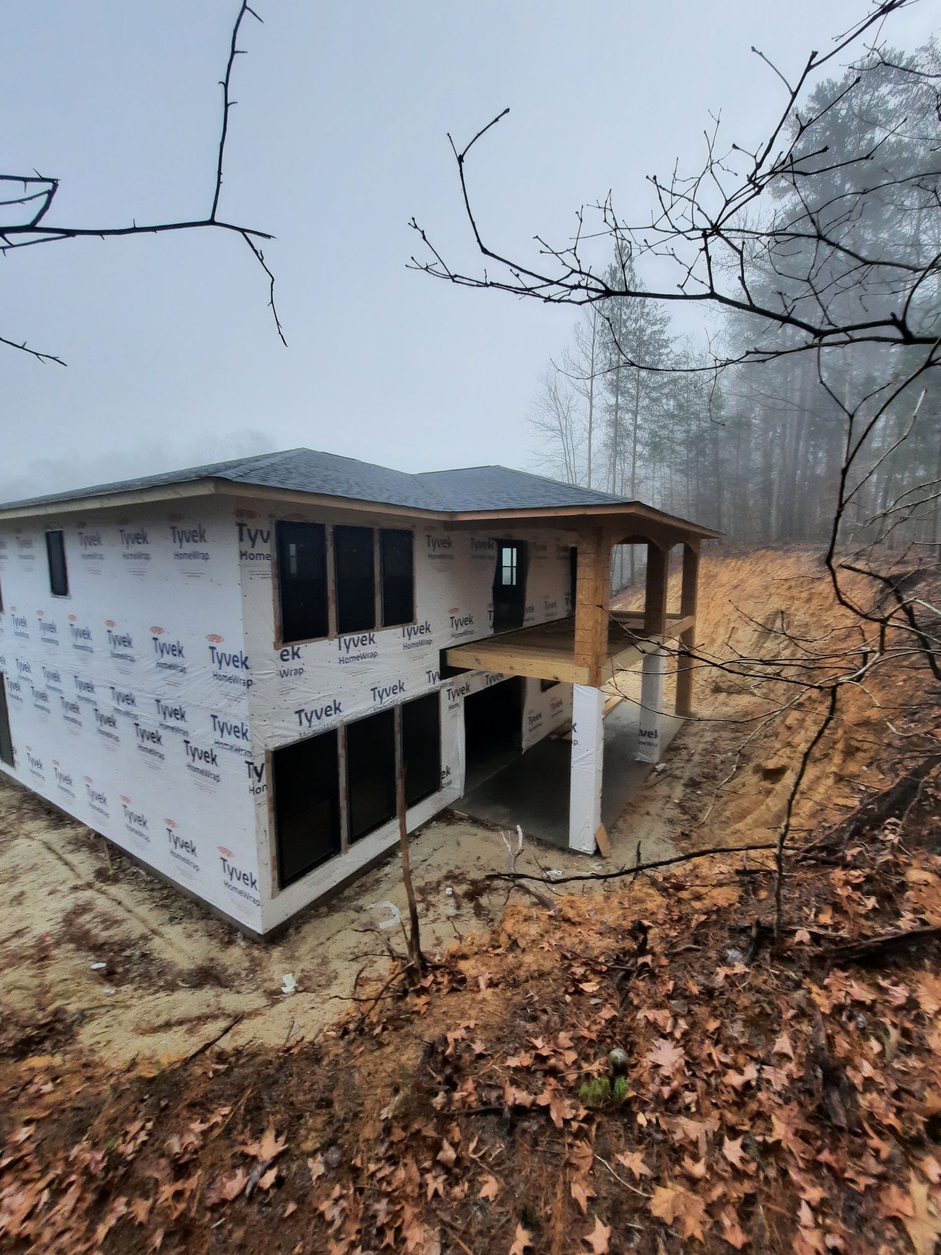 A house is being built in the middle of a forest