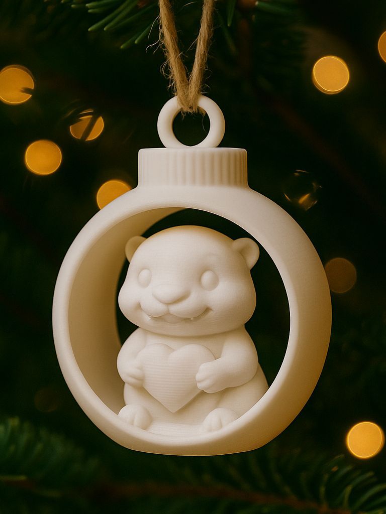 The Little Otter holding a heart - Christmas Tree Ornament