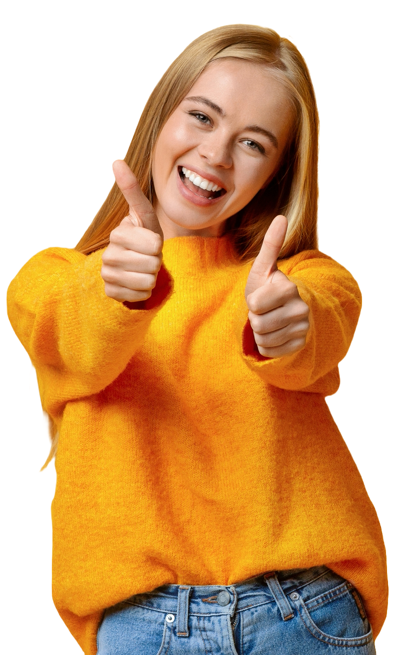 A Woman Wearing an Orange Sweater Smiles While Giving a Thumbs Up — Boca Raton, FL  — Smart Carpet and Tile