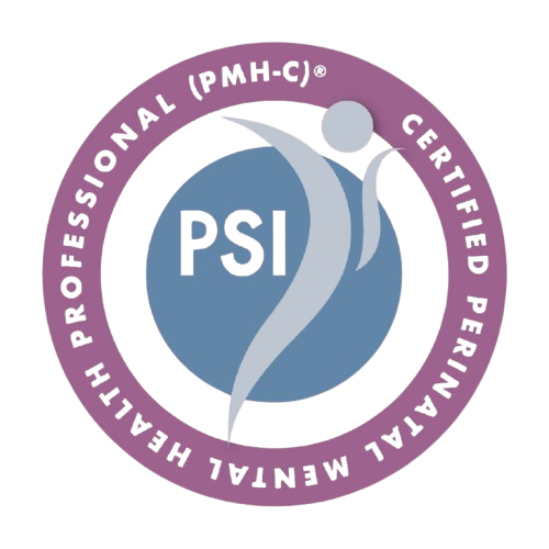 Professional Perinatal Mental Health Certified badge. Purple and blue circular design with 