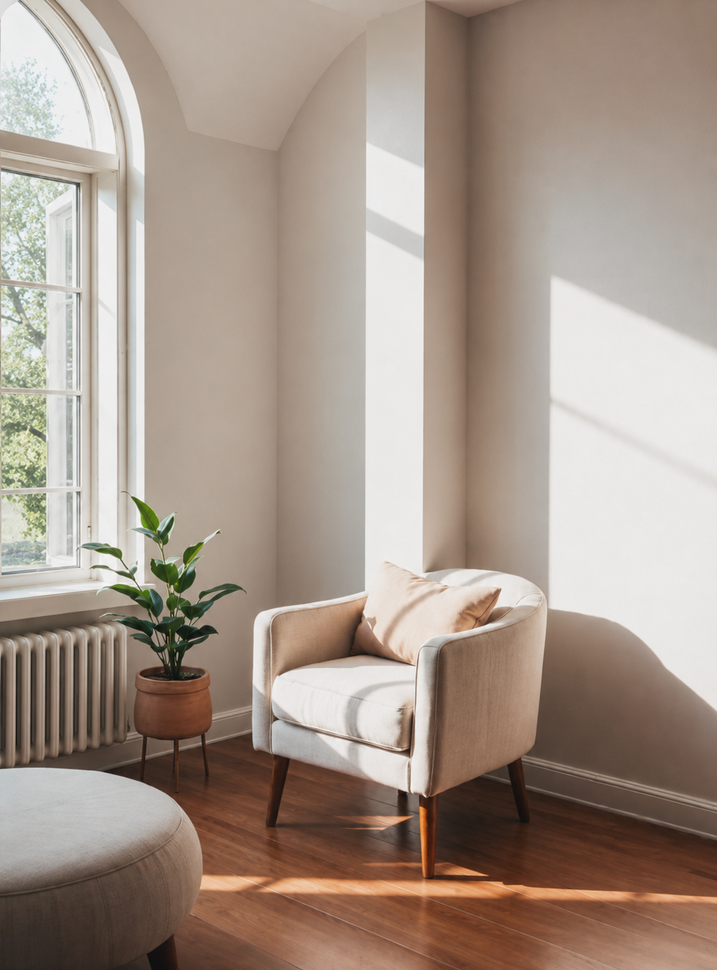 chair in a sunlit living room