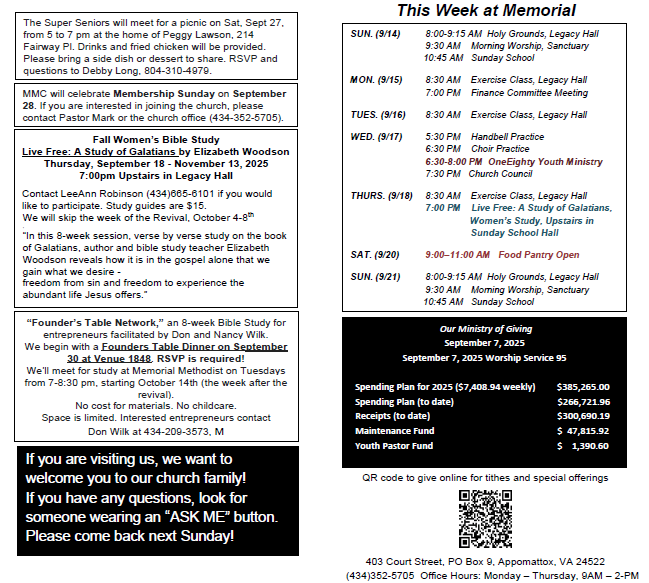 A flyer for a church that says this week at memorial