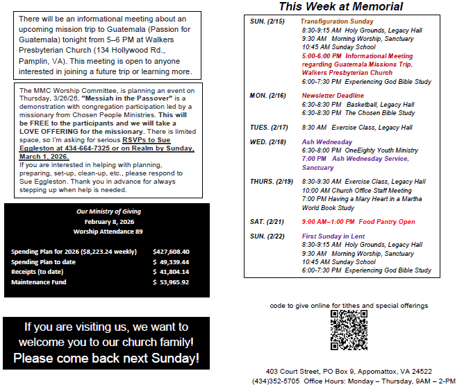 A flyer for a church that says this week at memorial