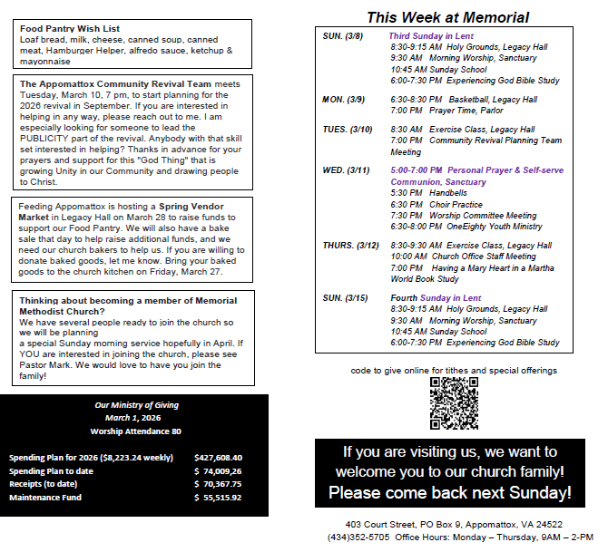 A flyer for a church that says this week at memorial