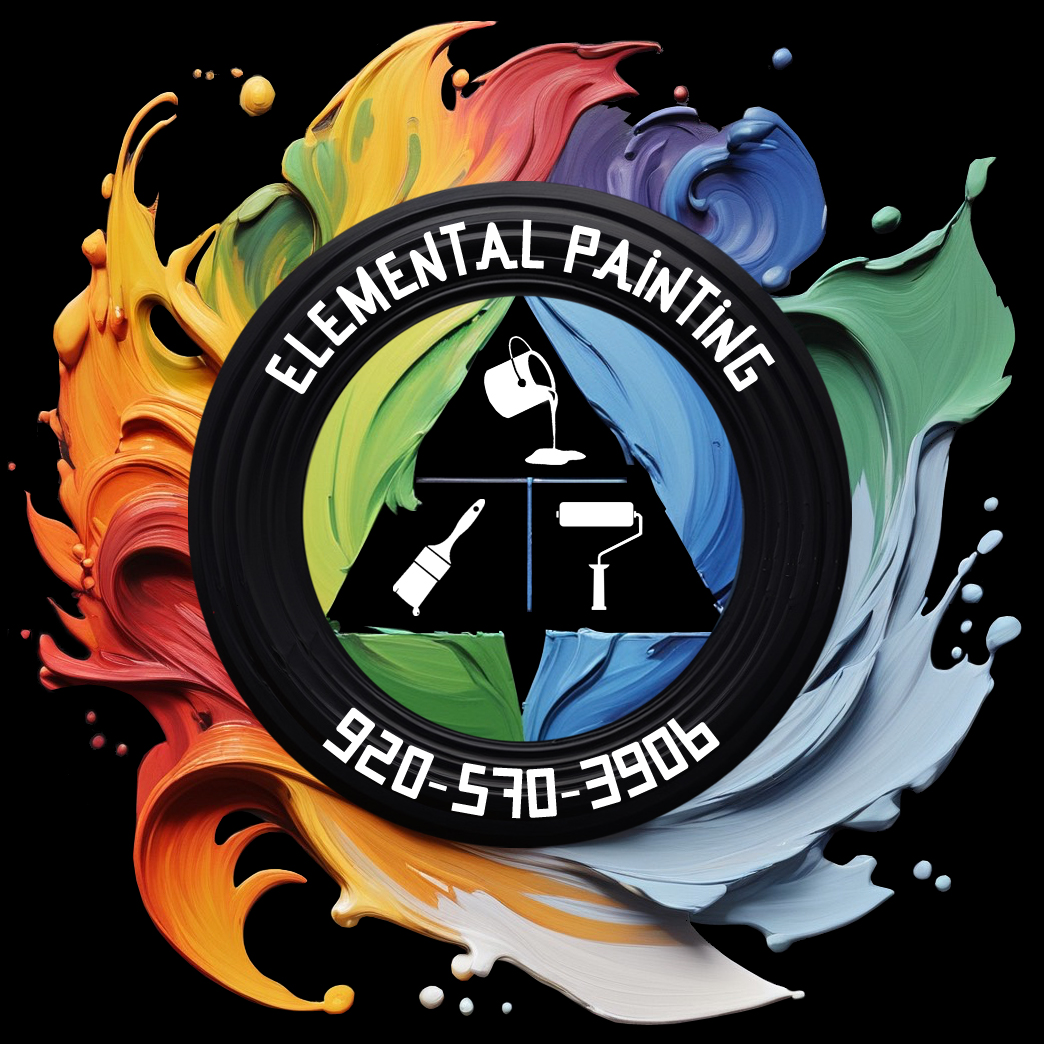 A logo for elemental painting with a rainbow of colors