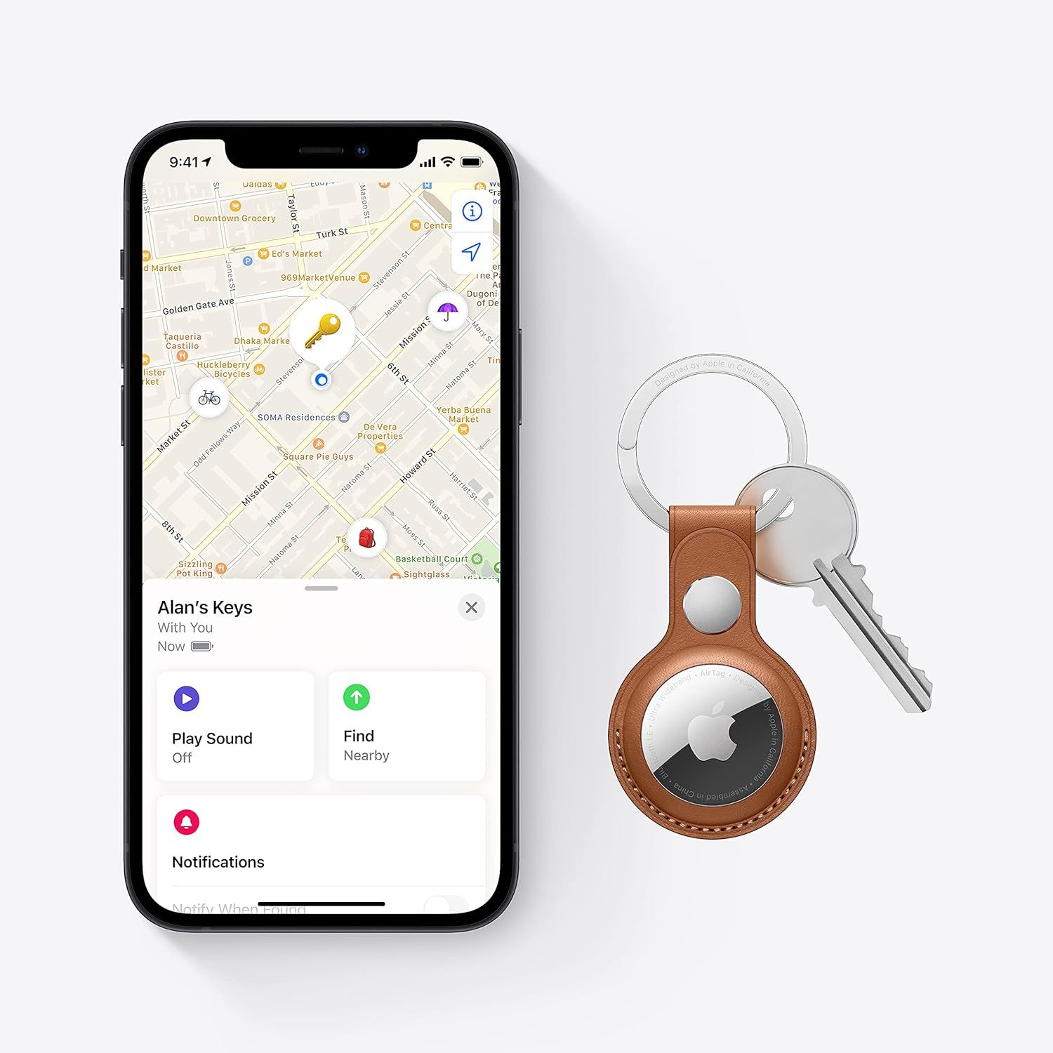 image of an iPhone with an Apple AirTag