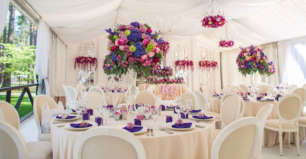 Wedding Banquet Decoration in Marquee with Roses — Creative Events Innisfail in Innisfail, QLD