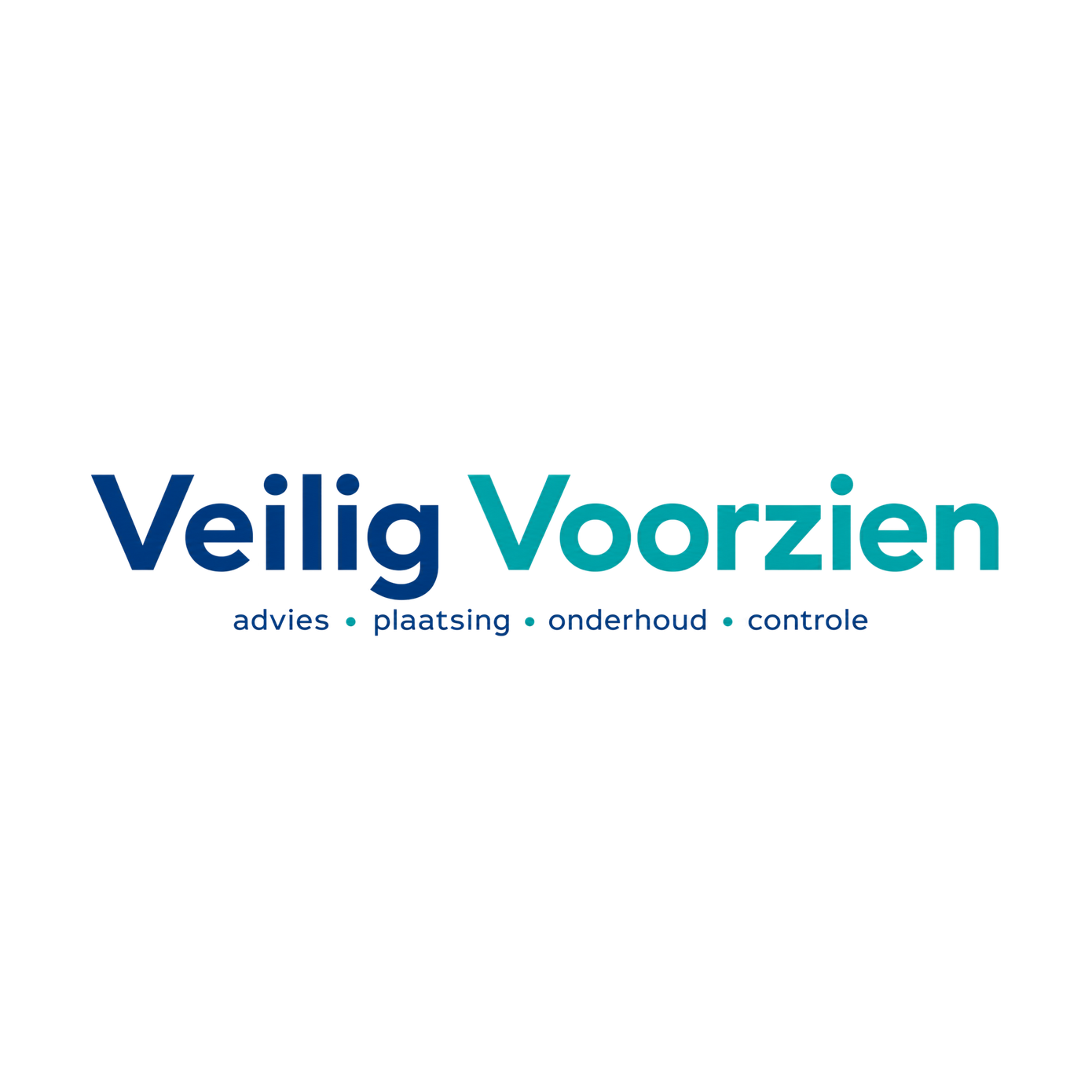 Veilig Voorzien logo in blue and teal with tagline “advies • plaatsing • onderhoud • controle”