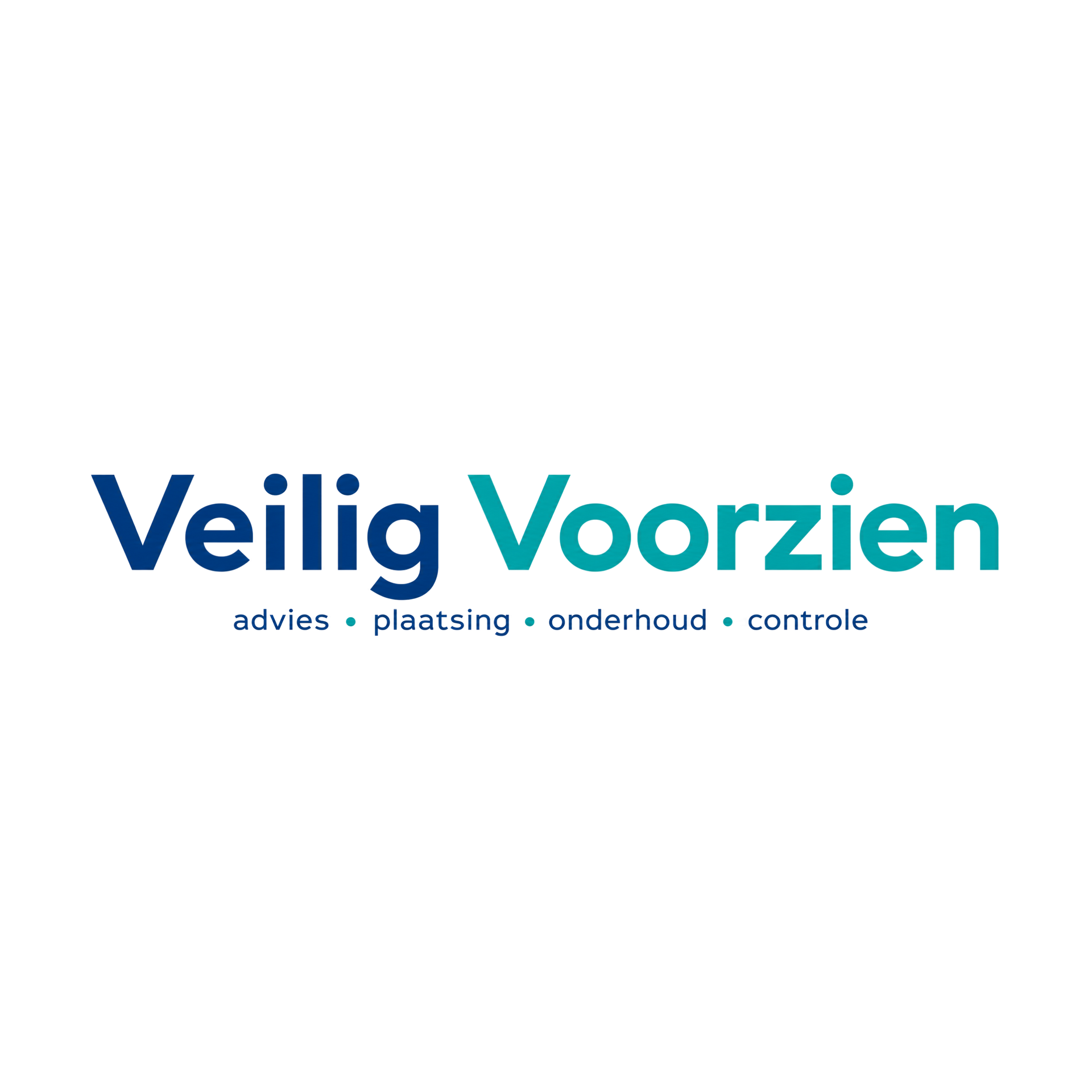 Veilig Voorzien logo in blue and teal with tagline “advies • plaatsing • onderhoud • controle”