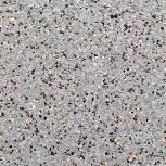 Gray terrazzo flooring with scattered black and white flecks.