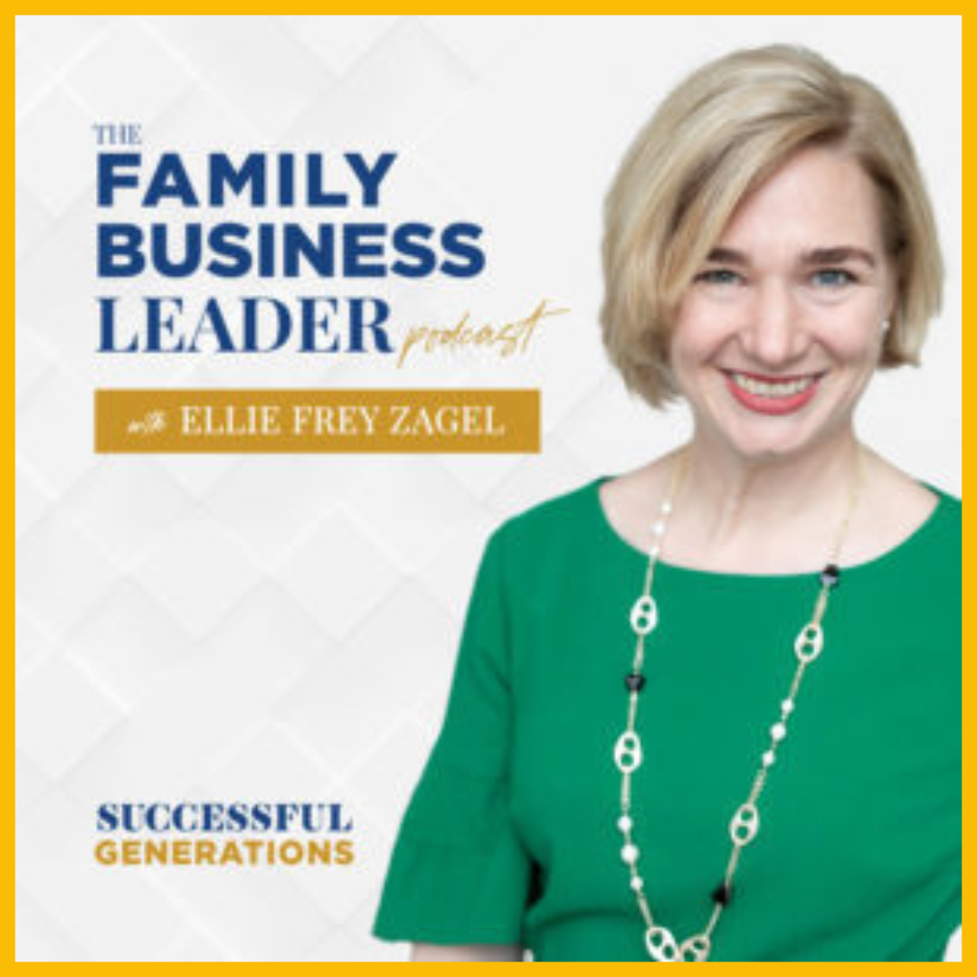 A woman is on the cover of the family business leader podcast