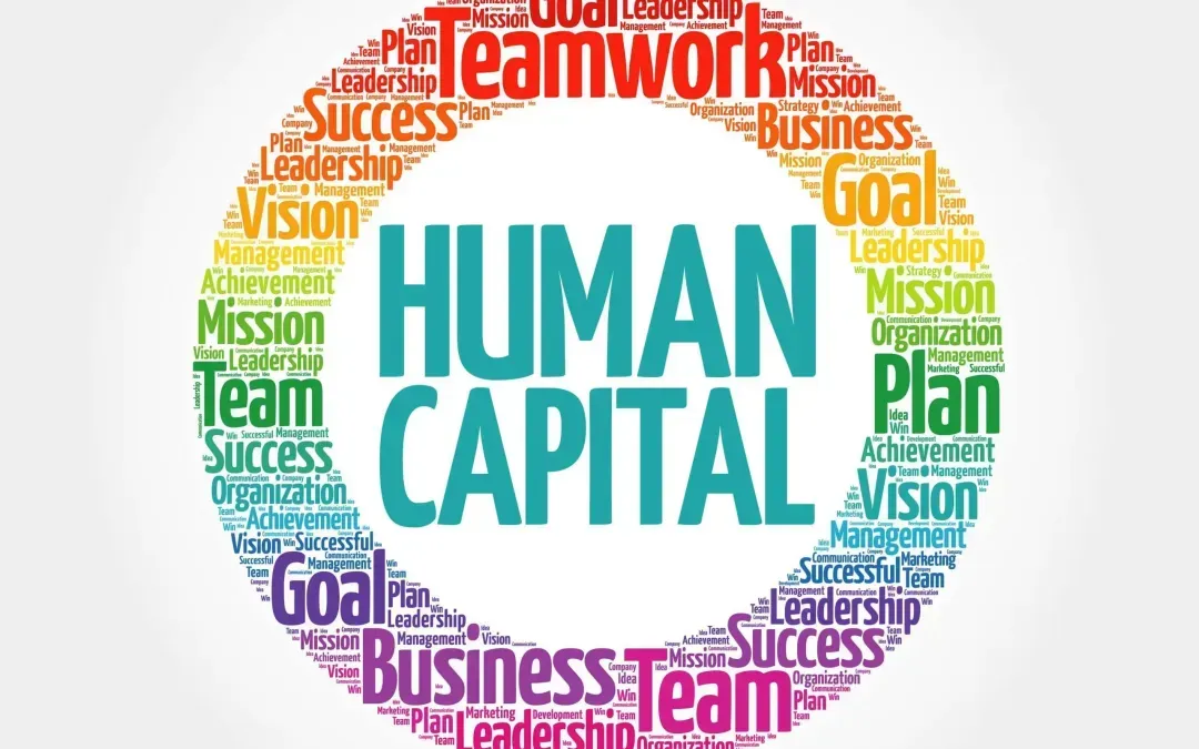 The word human capital is written in a circle with other words.