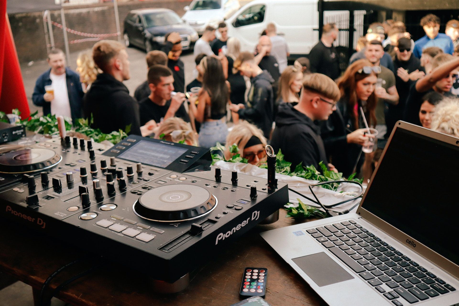 Laptop And DJ Console On Event