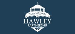 Downtown Hawley Partnership logo in white on a dark blue background