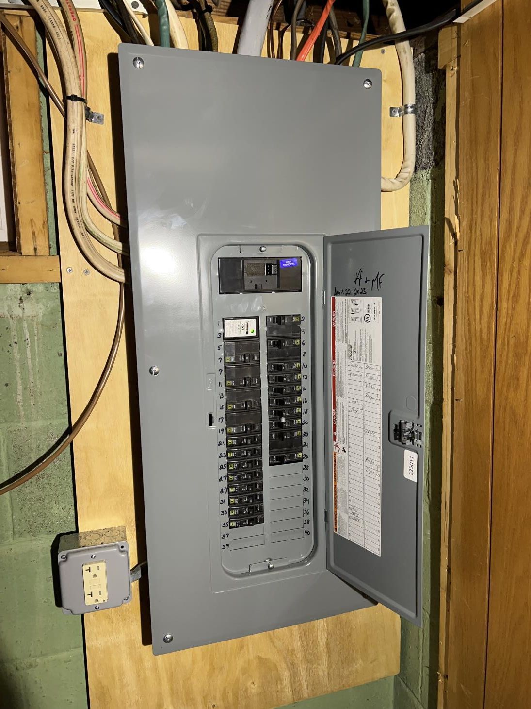 a man wearing a hard hat is working on an electrical box