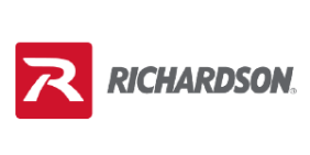 A red and white logo for richardson on a white background