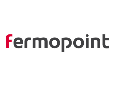 Il logo di fermopoint è nero e rosso su sfondo bianco.