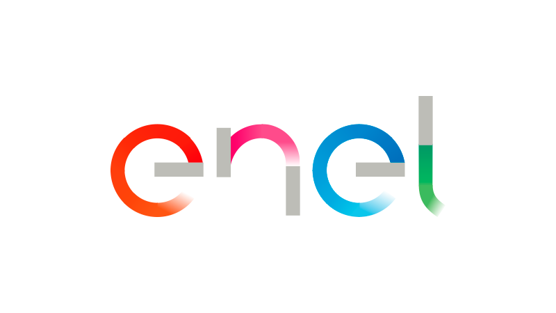 Un logo Enel colorato su sfondo bianco