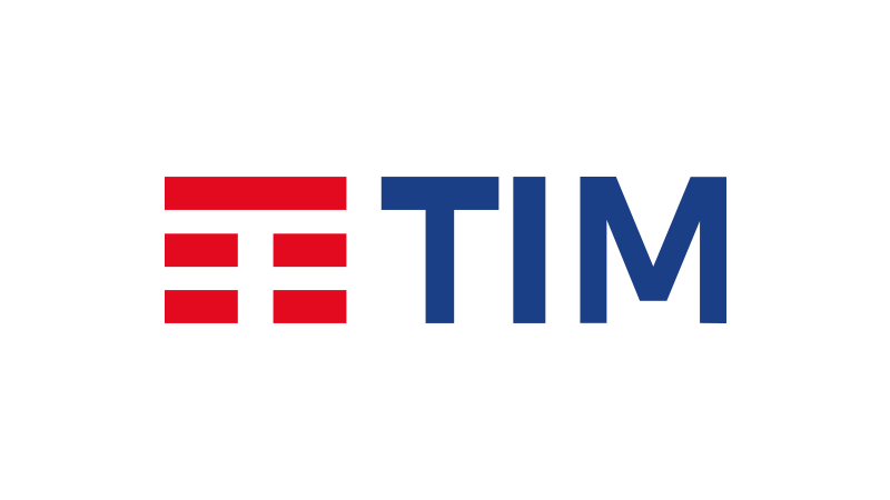 Il logo tim è rosso e blu su sfondo bianco.