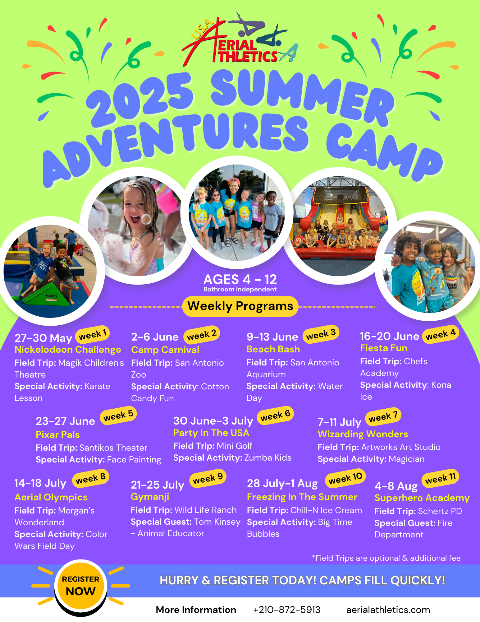 A flyer for the 2054 summer adventures camp