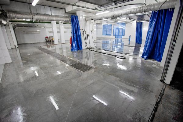 a garage with floor epoxy