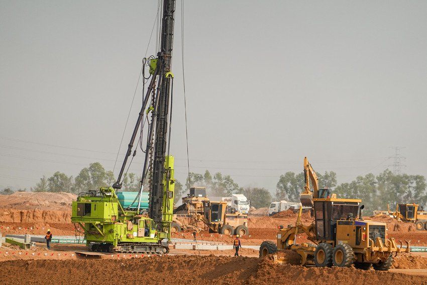 Pile rig machine at construction site