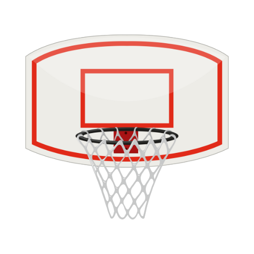 Basketball hoop with white backboard, red border, and net.