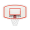 Basketball hoop with white backboard, red border, and net.