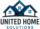 Logo of United Home Solutions: blue house silhouettes over dark blue text, "United Home Solutions."