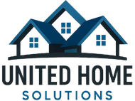 Logo of United Home Solutions: blue house silhouettes over dark blue text, "United Home Solutions."