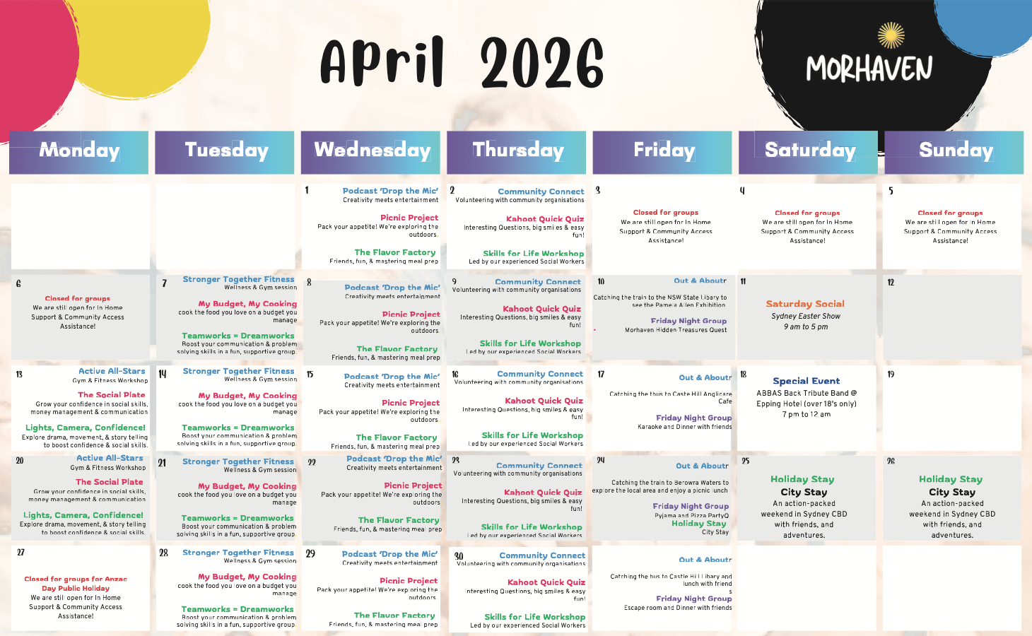 Morhaven Upcoming Event Calendar