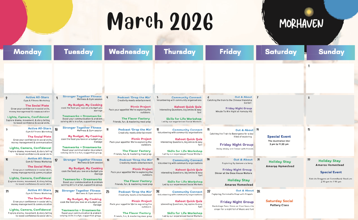 Morhaven Upcoming Event Calendar